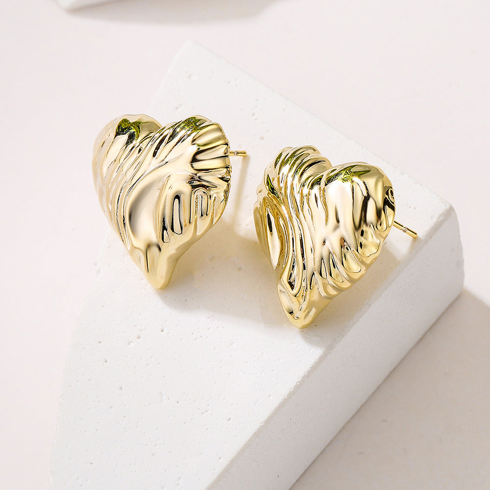 Geometric Smile Stud Earrings for Women Made of Copper with Real Gold Plating Vintage Minimalist Style