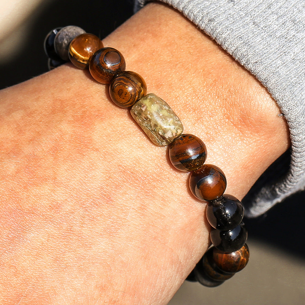 Minimalist Geometric Round Obsidian Tiger Eye Handmade Beaded Bracelet Unisex