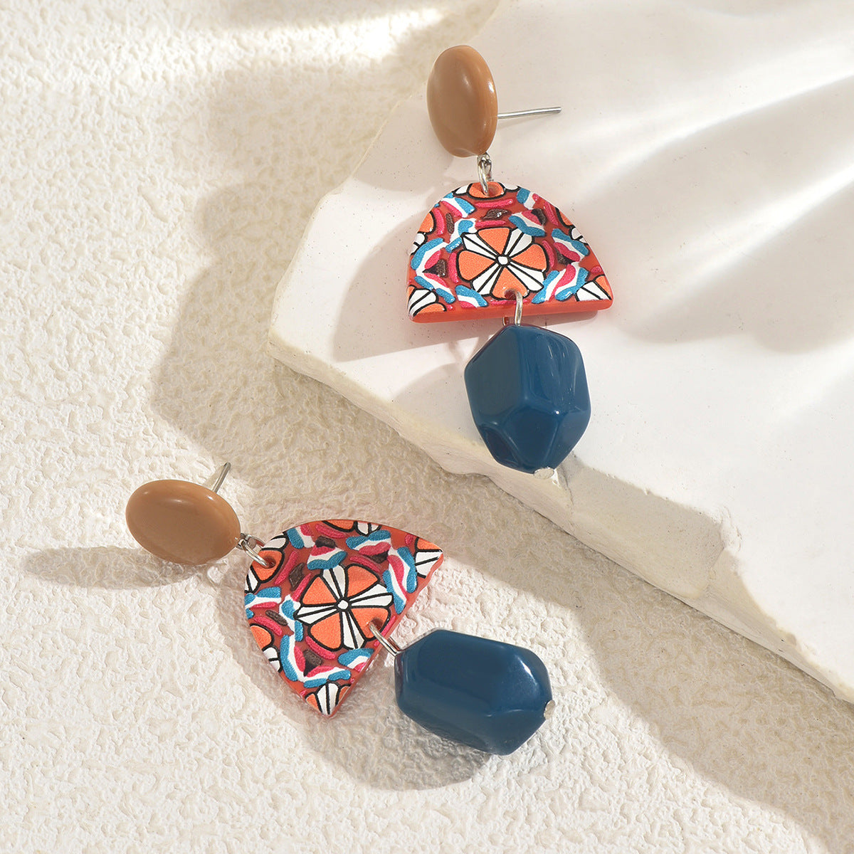 Pendientes Geométricos Minimalistas para Mujer de Aleación de Zinc con Incrustaciones de Piedras Preciosas en Formas Redondas, Cuadradas y Circulares