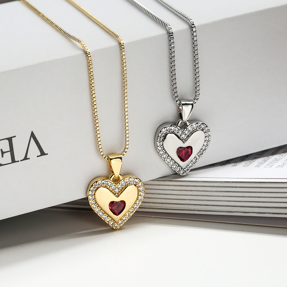 Collana con Ciondolo a Cuore Minimalista in Rame, Placcato Oro Vero e Zirconi, da Donna