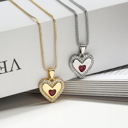 Minimalist Heart-Shaped Copper Pendant Necklace with Real Gold Plating and Zircon Accents for Women
