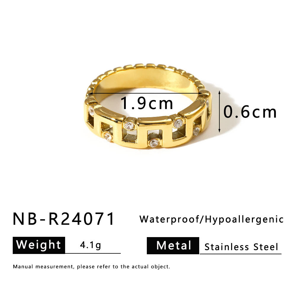 Vintage Minimalist Stainless Steel Drip-Shaped Geometric Ring with 18K Vacuum Plating for Women