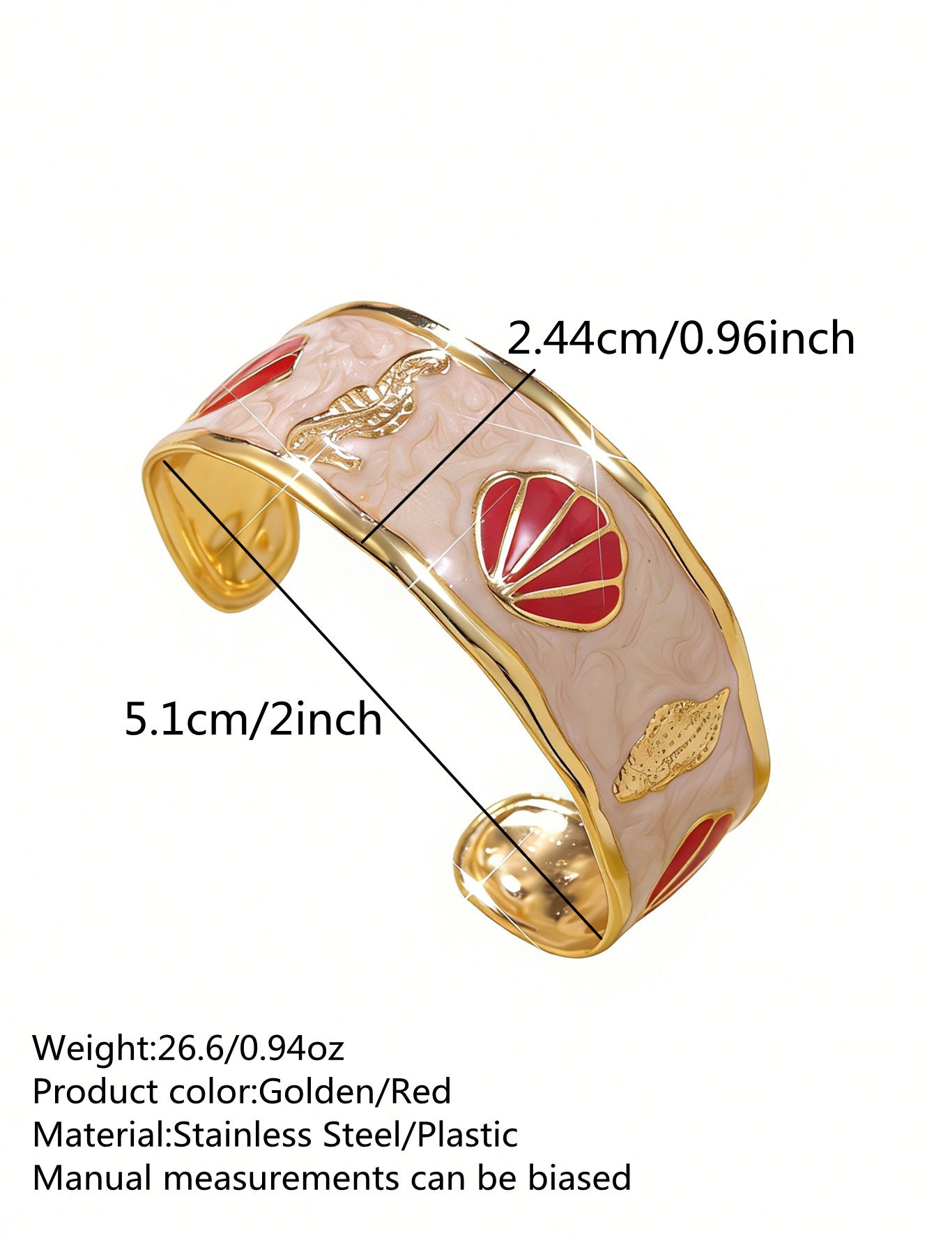 Elegante Pulsera Abierta de Lujo Floral con Esmalte de Aceite de Acero Inoxidable y Titanio con Cereza