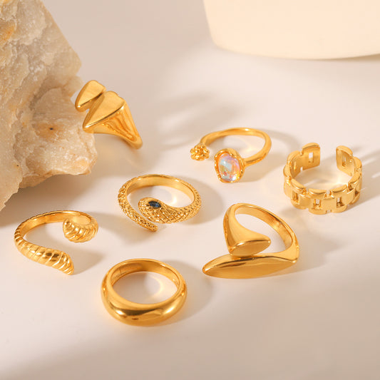 Fashion Geometric Heart Shaped 18K Gold Plated Stainless Steel Open Ring for Women