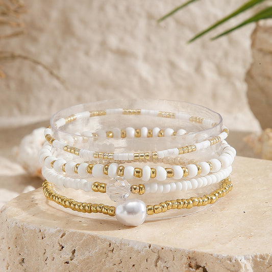 Sweet Geometric Round Glass Pearl Handmade Bracelet for Women