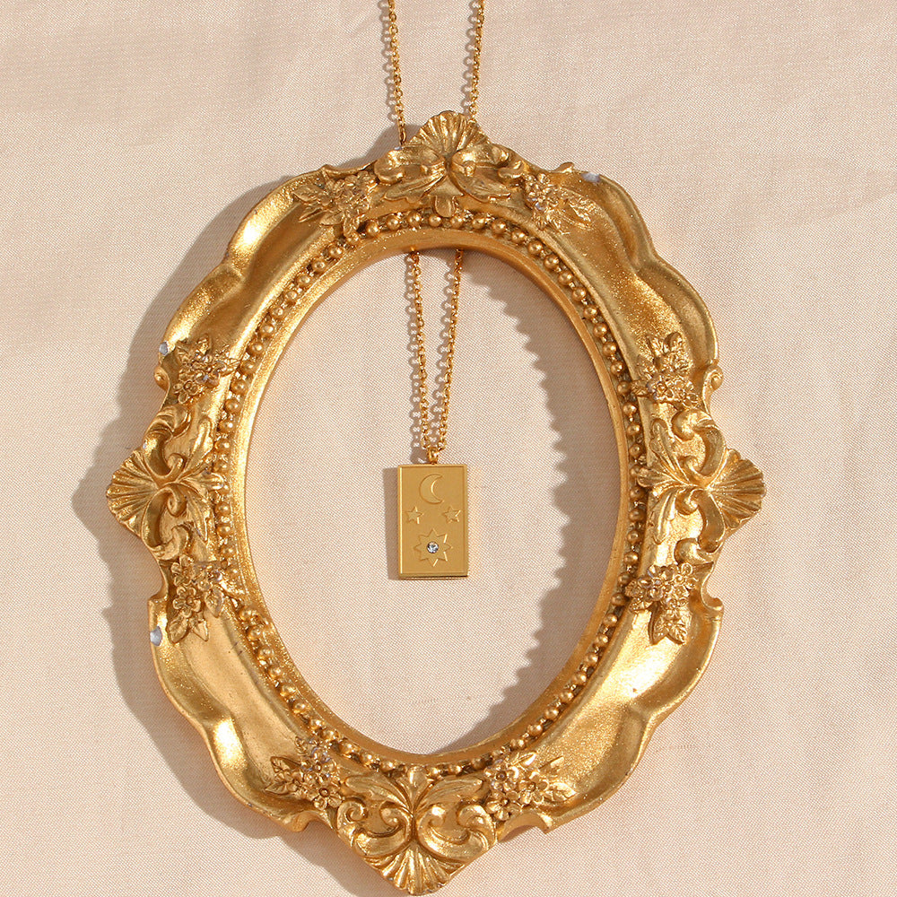 Collana con Pendente Girasole Geometrico Minimalista da Donna in Acciaio Inossidabile con Finitura Placcata