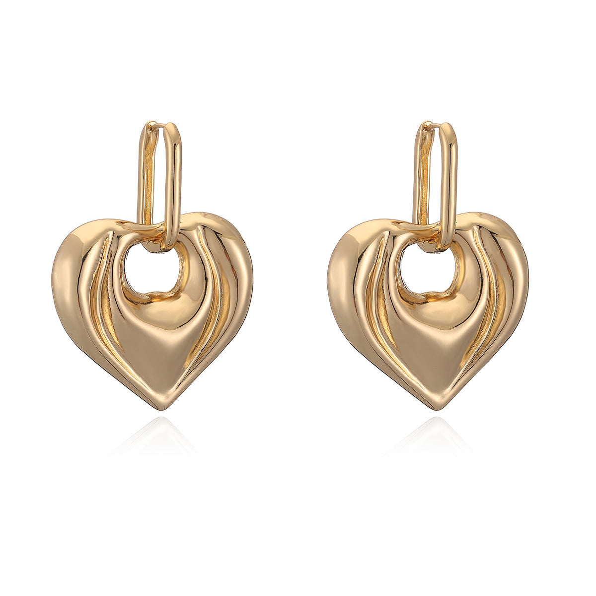 Minimalist 18K Gold Plated Brass Geometric Heart Earrings for Women