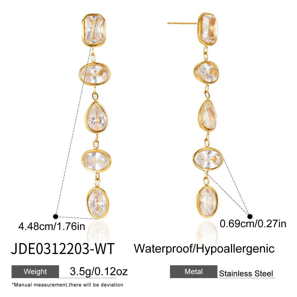 Elegant Geometric Stainless Steel Plated Cubic Zirconia Tassel Earrings for Women