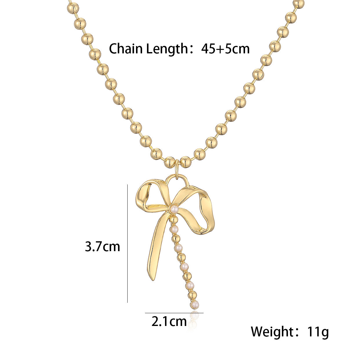 Collana da donna minimalista con fiocco, intarsio di perle e catena placcata oro in rame
