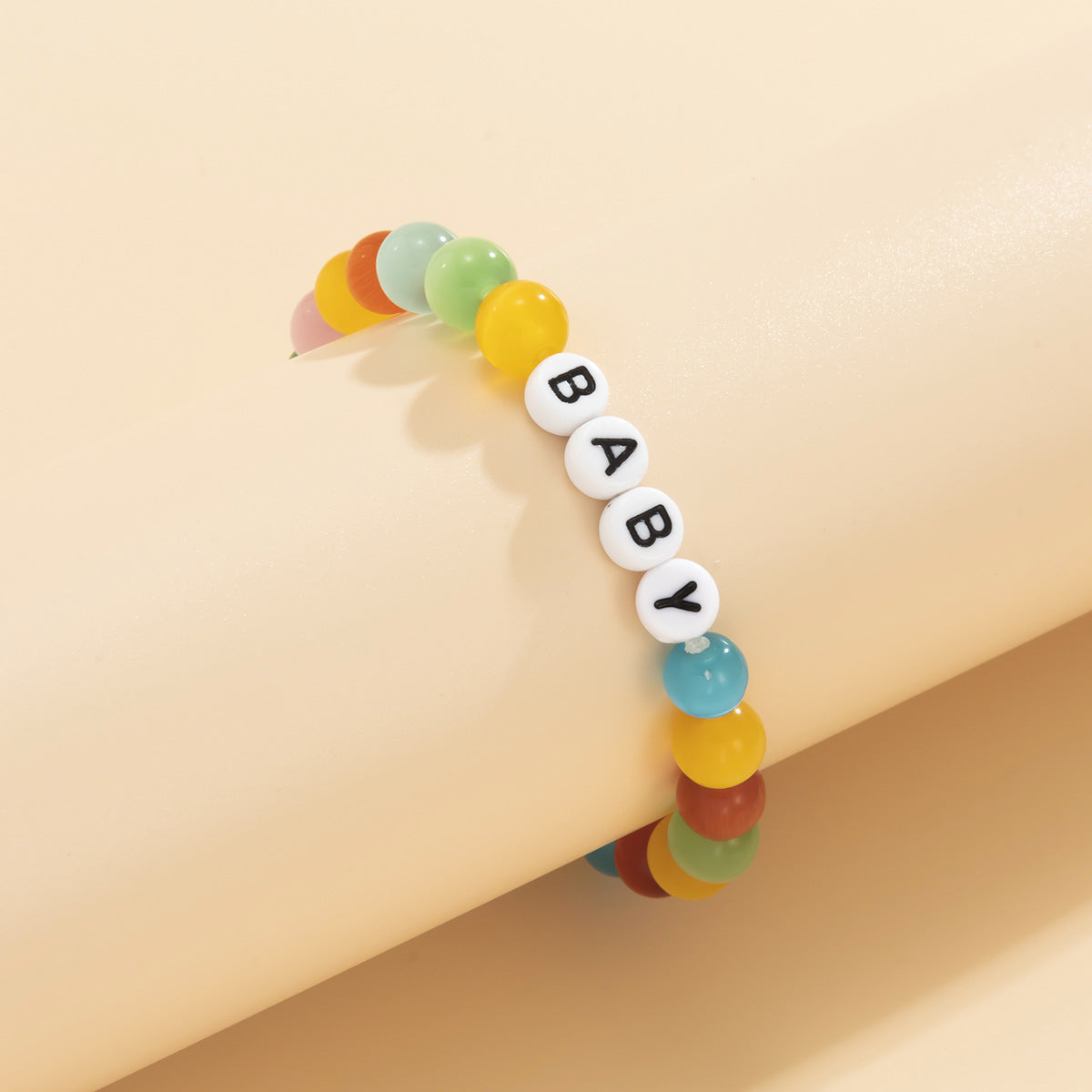 Minimalist Geometric Acrylic Letter Bracelet with Cat's Eye Beads for Women