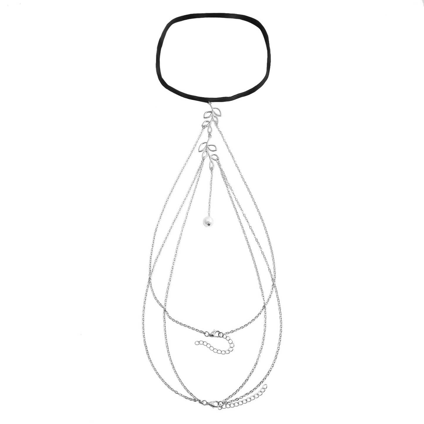 Minimalist Hollow Leaf Anklet for Women with Alloy Body and Imitation Pearl Tassel Pendant