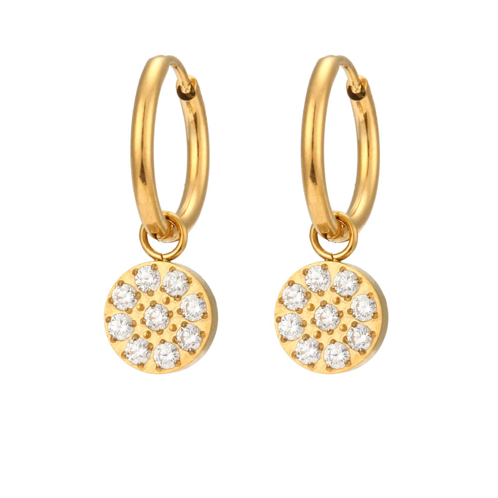 Fashionable Geometric Cross Earrings in Stainless Steel with 18K Gold Plating and Zircon Accents