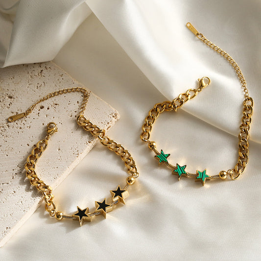 Bracciale minimalista da donna in acciaio titanio placcato, a stella geometrica, con un elegante tocco retrò