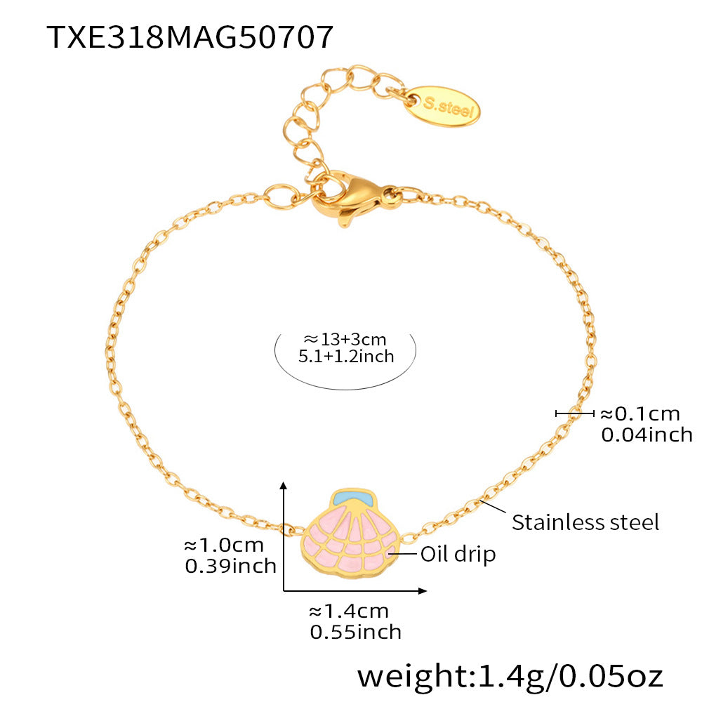 Cute Pink Enamel Princess Dress Necklace Set for Kids with Stainless Steel Chain and Titanium Steel Pendant