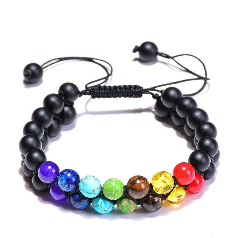 Bohemian 6mm Multicolor Natural Stone Agate Crystal Geometric Round Beaded Bracelet Unisex