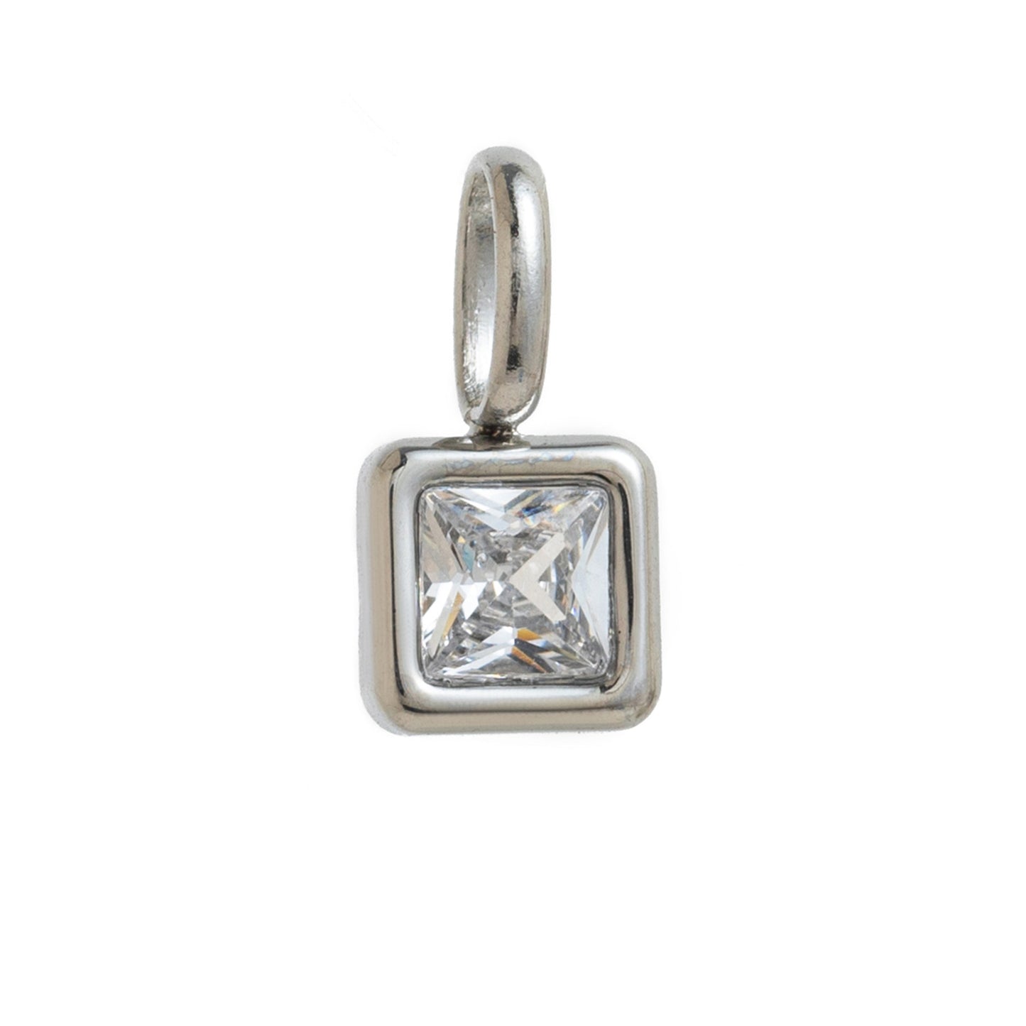 Minimalist Square Titanium Steel Gemstone Charm Bar with Cubic Zirconia Inlay for Women