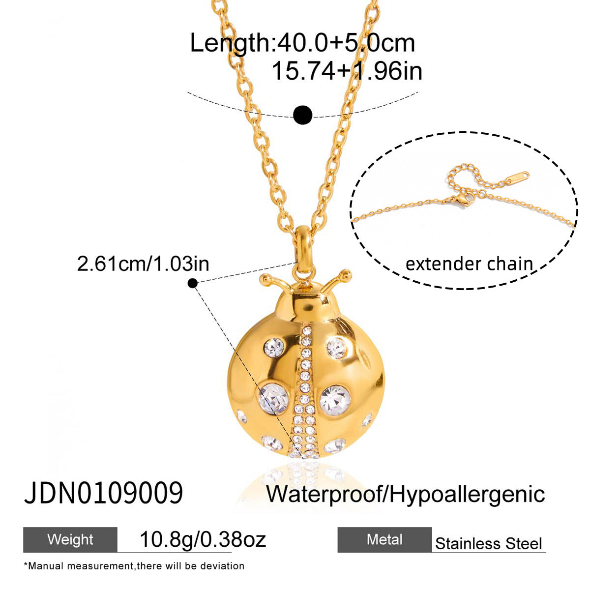 Parure di Collana e Orecchini in Acciaio al Titanio a Forma di Insetto alla Moda, con Finitura Elettrodeposita, per Donna