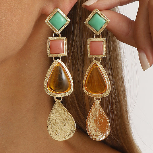 Pendientes de resina geométrica a la moda para mujer con diseño irregular y base de aleación galvanizada