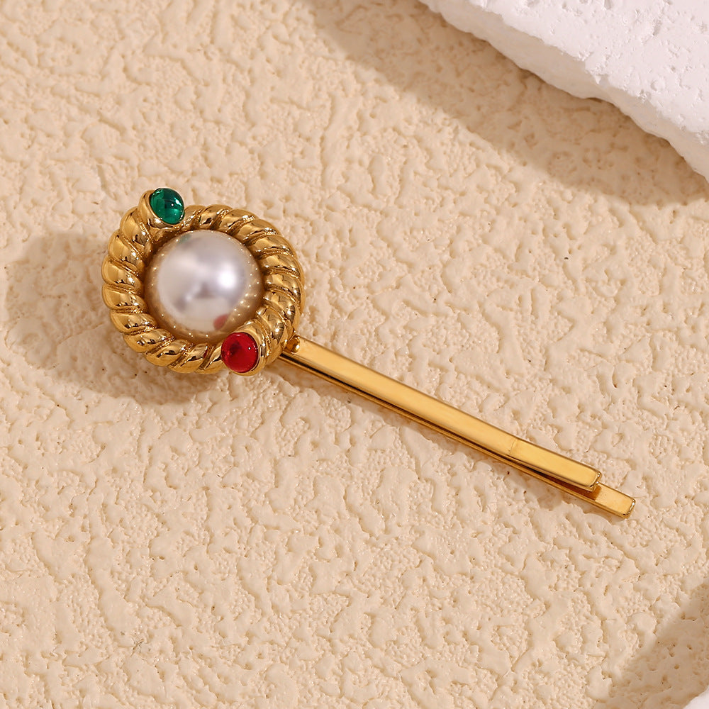 Fermaglio per Capelli da Donna con Design a Corda Intrecciata in Acciaio Inossidabile, Placcato Oro 18K e Dettagli in Perle, Ispirato al Gusto Vintage