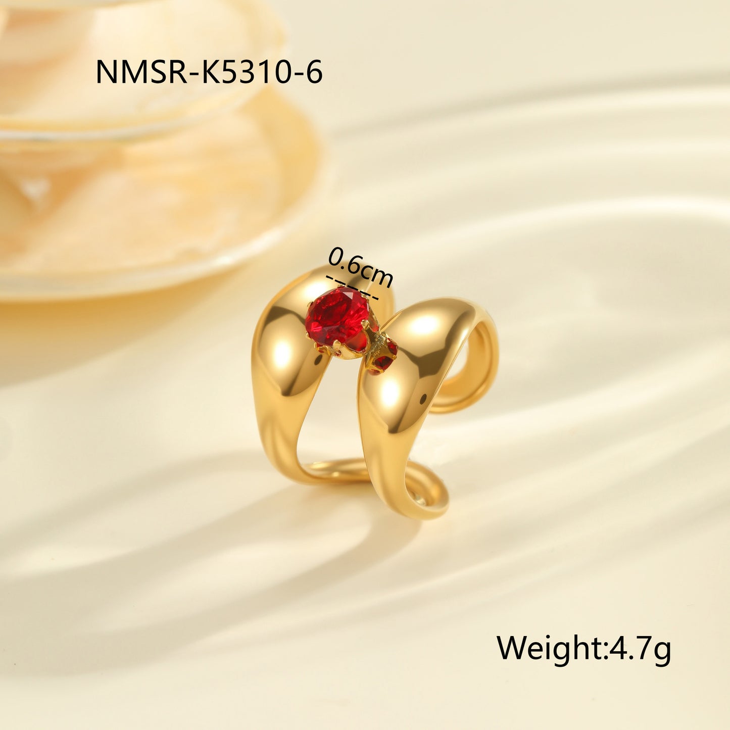 Anello da donna minimalista geometrico in acciaio al titanio con intarsio in zircone rosso regolabile a fascia aperta