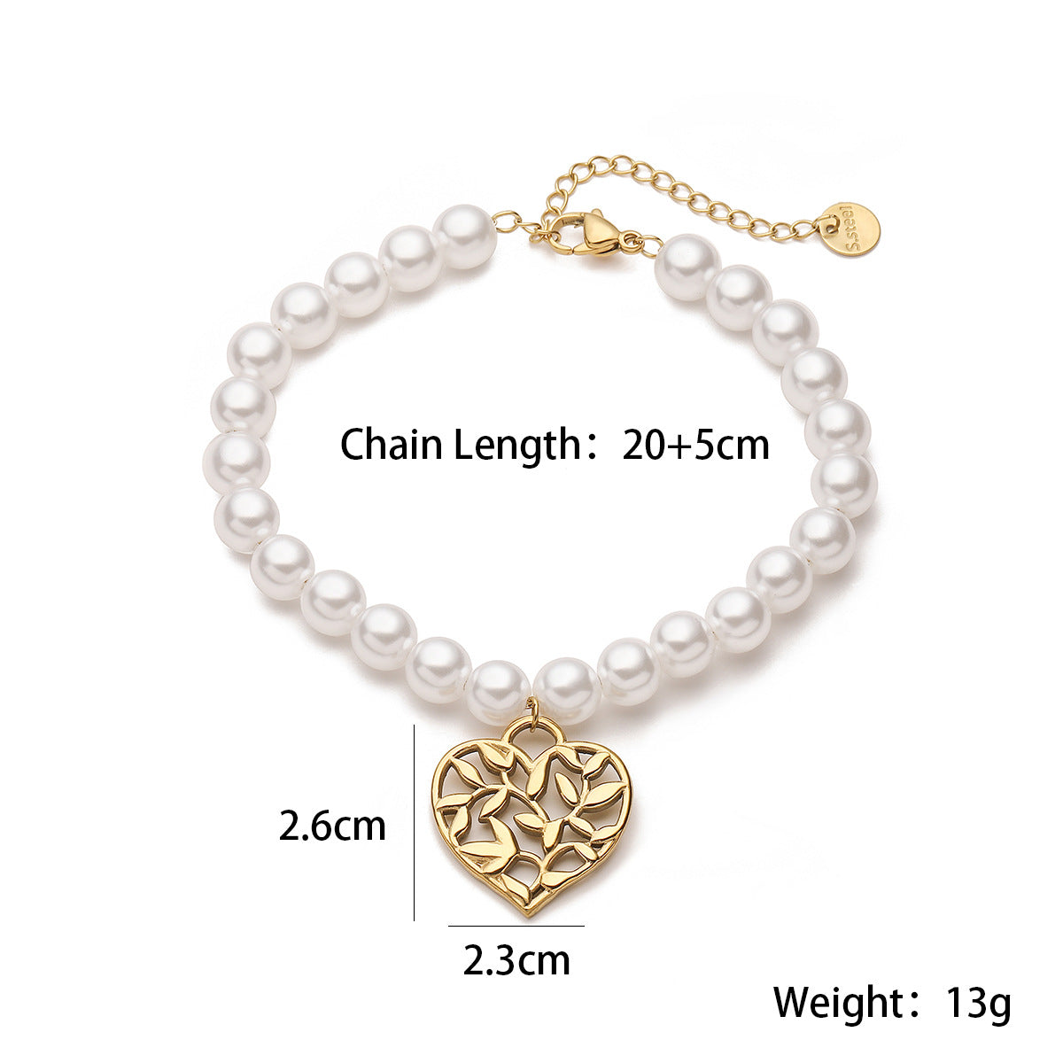 Elegant Heart-Shaped Stainless Steel Bracelet with 18K Gold Plating and Pearl Accents for Women