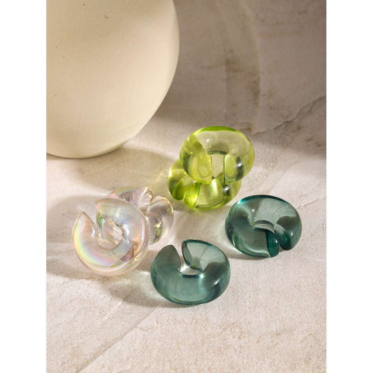 Minimalist Sweet Geometric Drip Oil Resin C-Shape Clip-On Earrings for Women