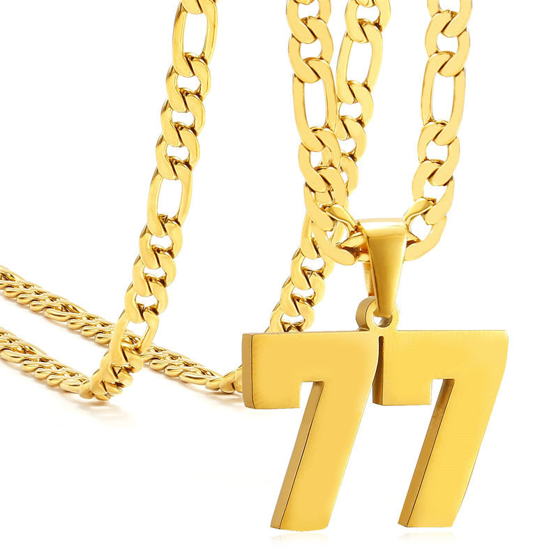 Minimalist Numeric Pendant Necklace for Men and Women Stainless Steel Chain with Polished Titanium Steel Charm