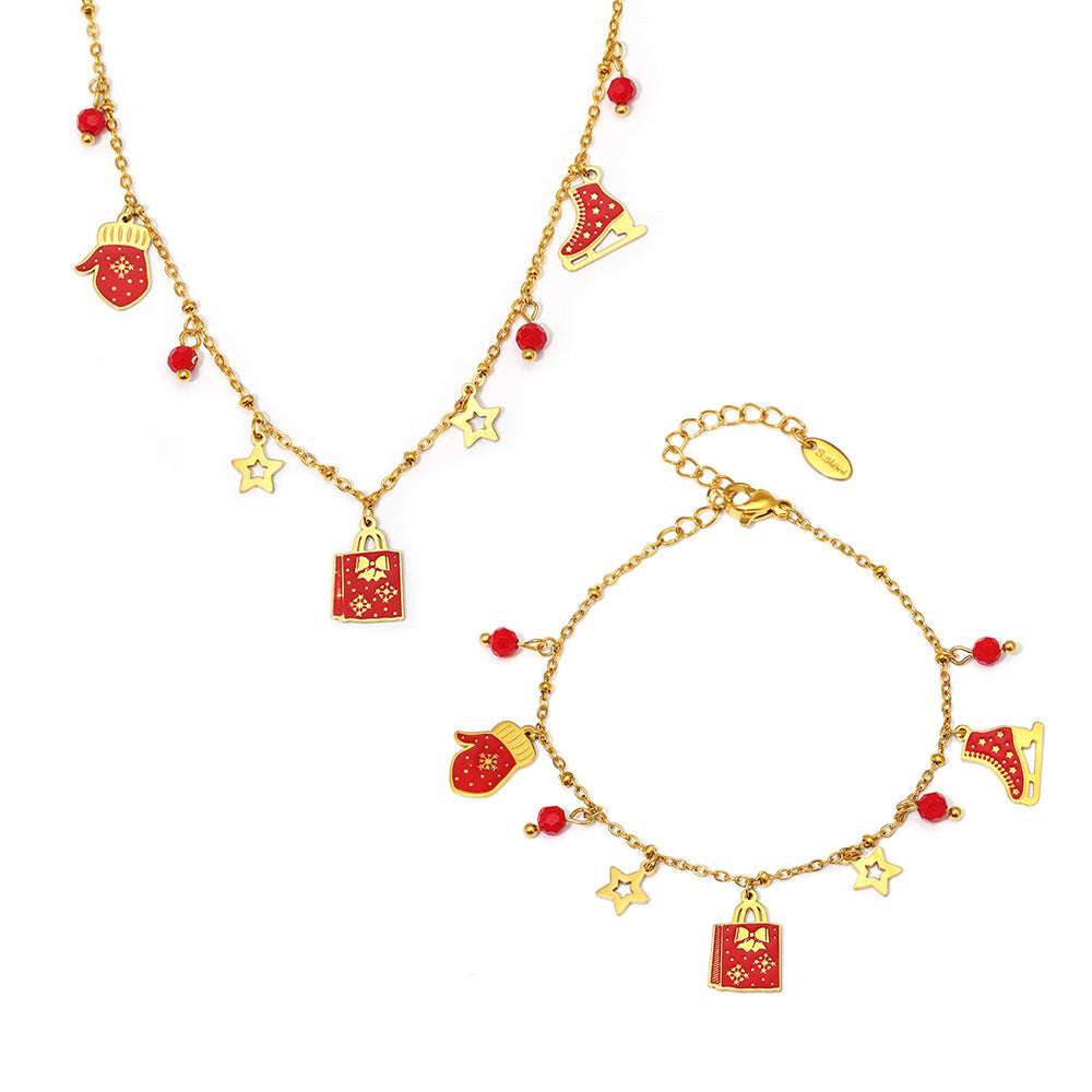 Set collana e bracciale con ciondolo a ruota panoramica di lusso smaltato in acciaio inossidabile con placcatura PVD in oro 18 carati da donna