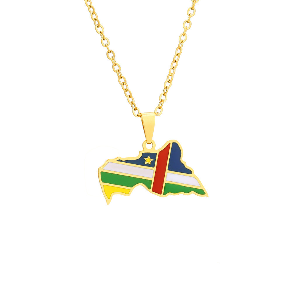 Collar Pendiente de Mapa Geométrico de Acero Inoxidable con Dije de Acero de Titanio y Acabado Galvanizado para Moda Unisex de Uso Diario