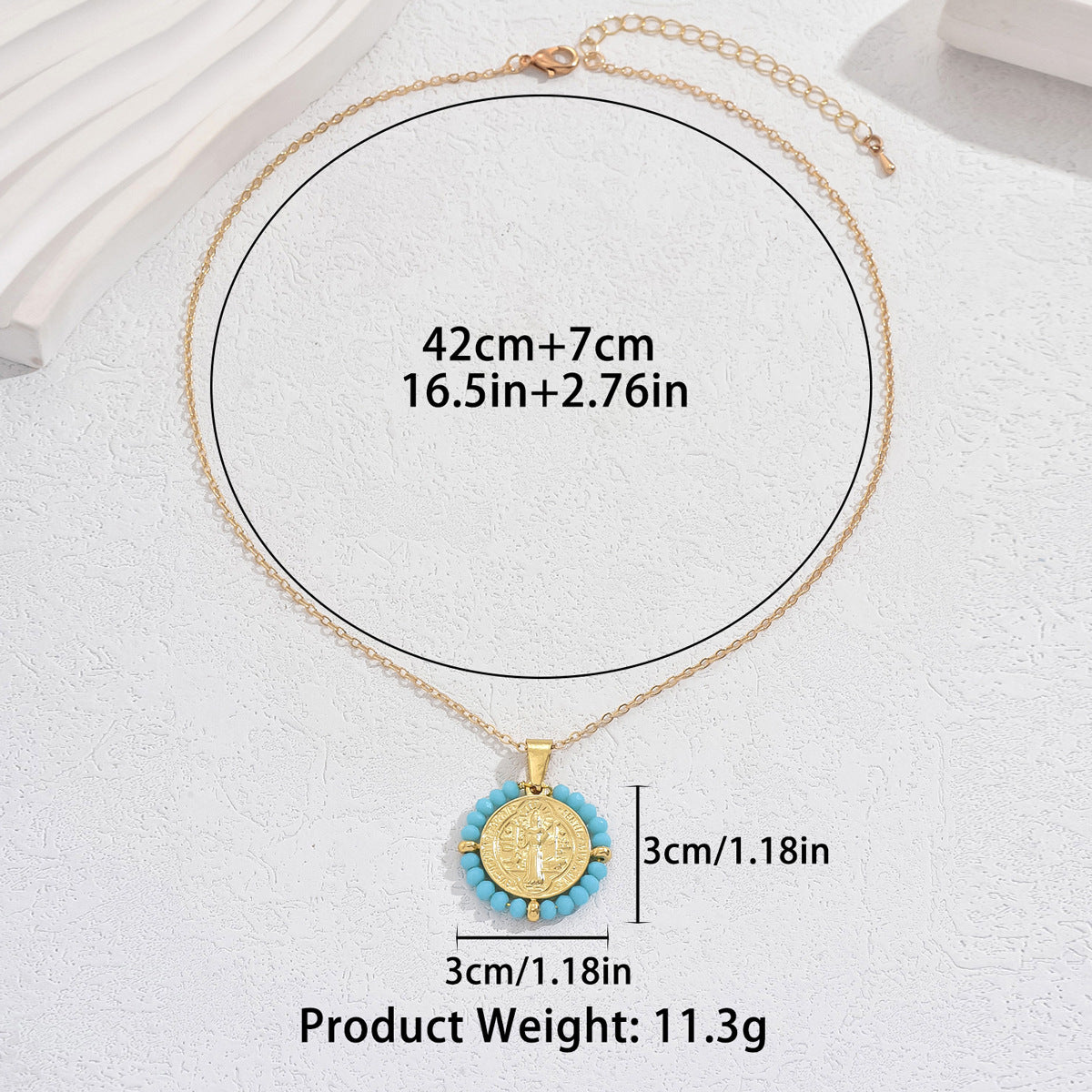 Collana pendente con perline a rombi geometrici in stile bohémien da donna con catena in rame placcato