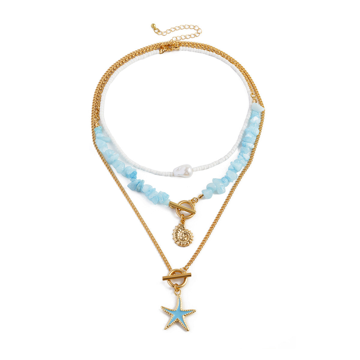 Collar con colgante de estrella barroca de aleación con acabado galvanizado para mujer, estilo dopamina dulce y juguetón, joyería de cadena para capas