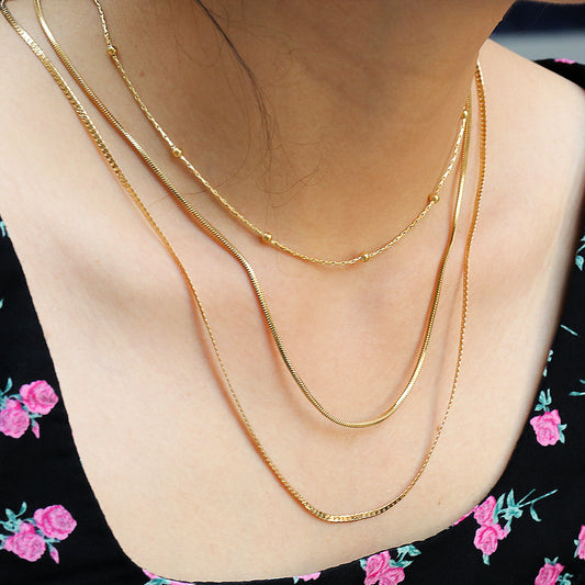 Minimalist Geometric Layered Necklace for Women Stainless Steel with 18K Gold Plating Snake Chain Collar Necklace