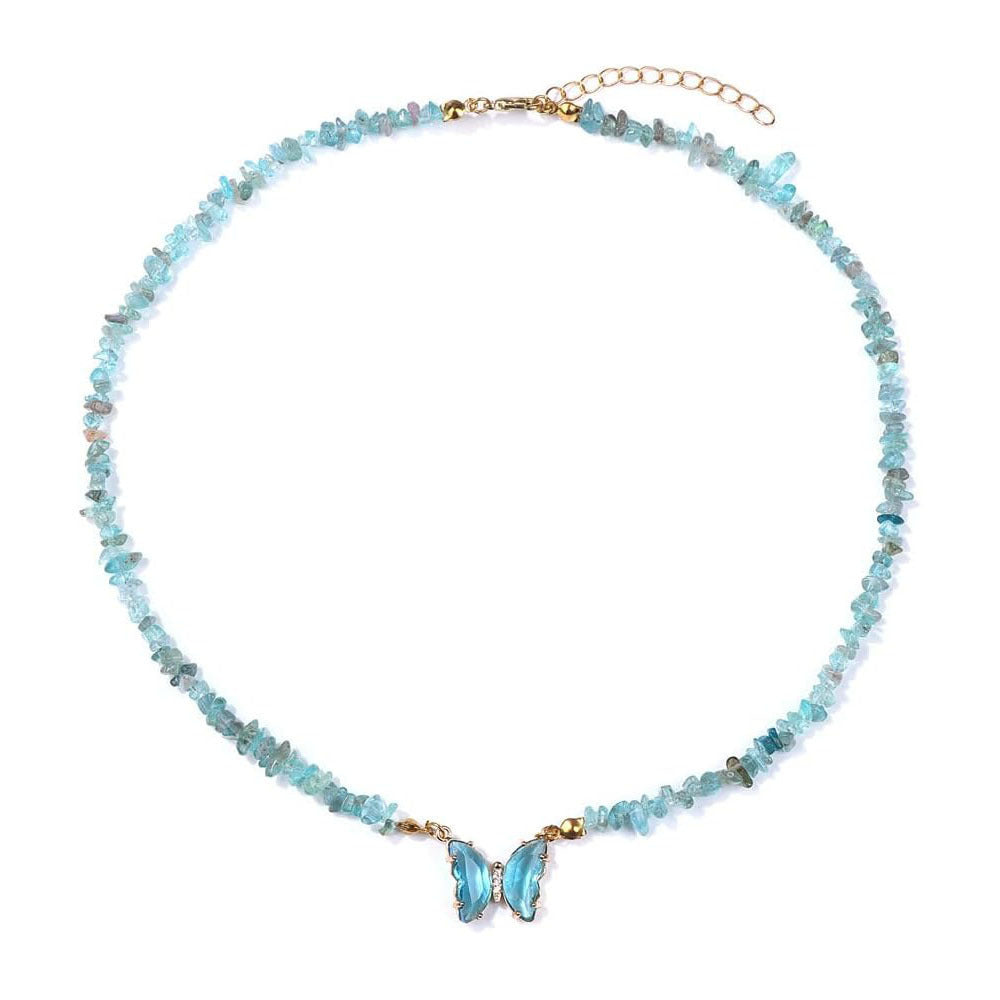 Butterfly Brass Necklace with Cubic Zirconia and Crystal Pendant Cable Chain Unisex