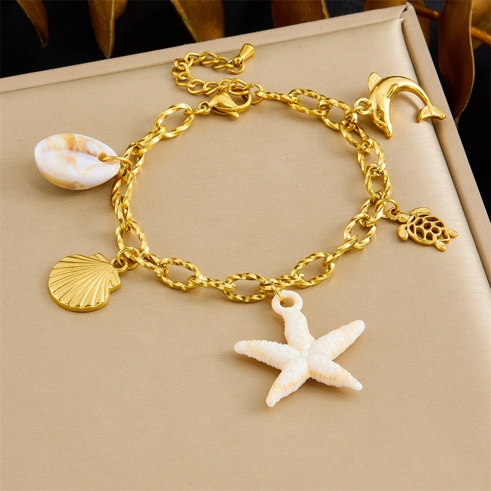 Fashion Gold Plated Stainless Steel Animal Crab Starfish Sea Creature Charm Bracelet for Women
