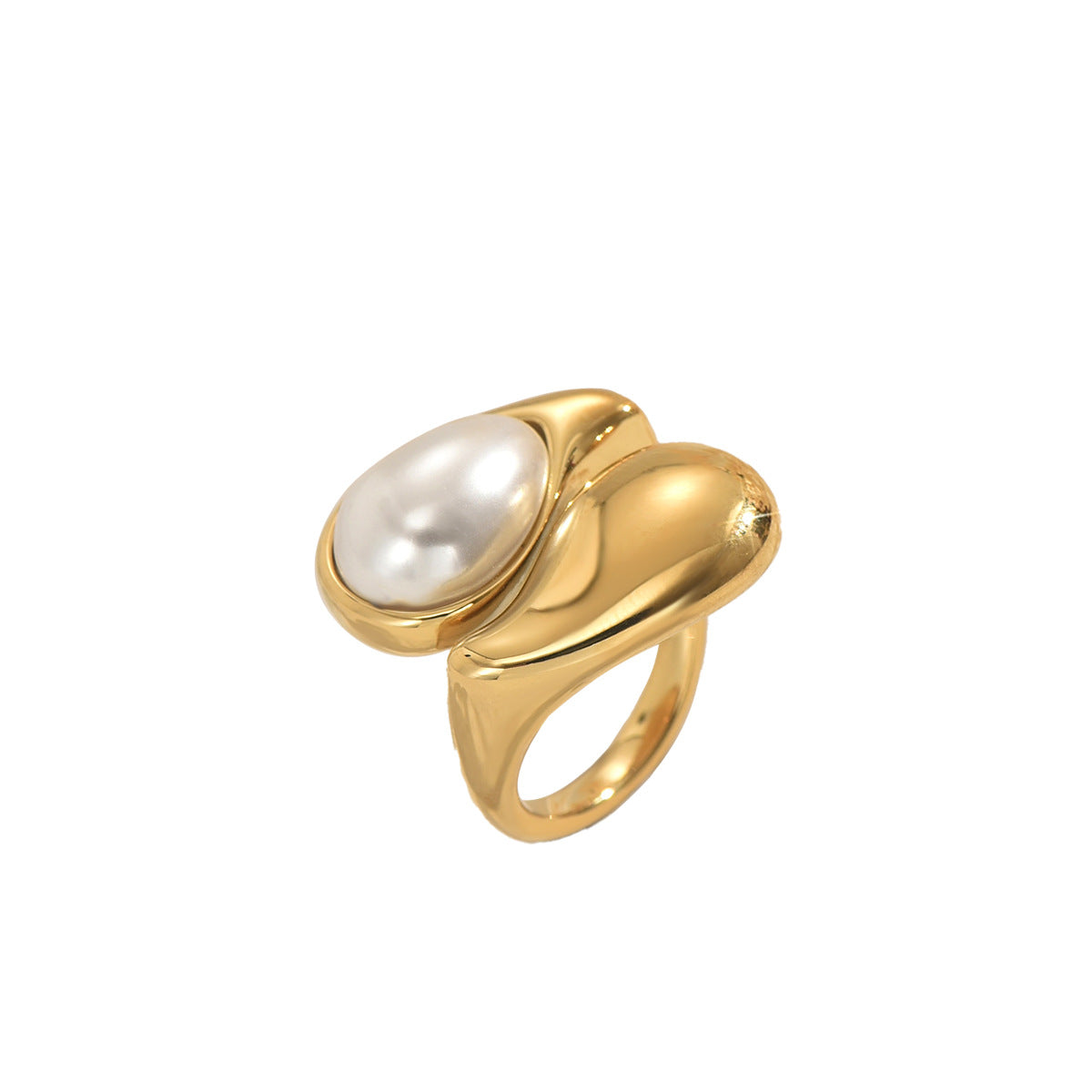 Anillo de Cobre con Incrustaciones de Perlas Geométricas y Diseño de Banda Abierta para Mujer, Anillo Llamativo Moderno y Versátil