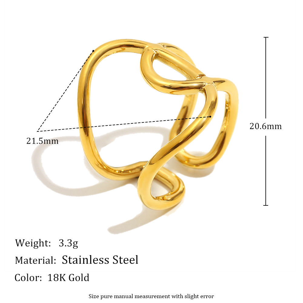 Minimalist Geometric Stainless Steel Ring with 18K Gold Plating, Adjustable Knot-Design Band for Women