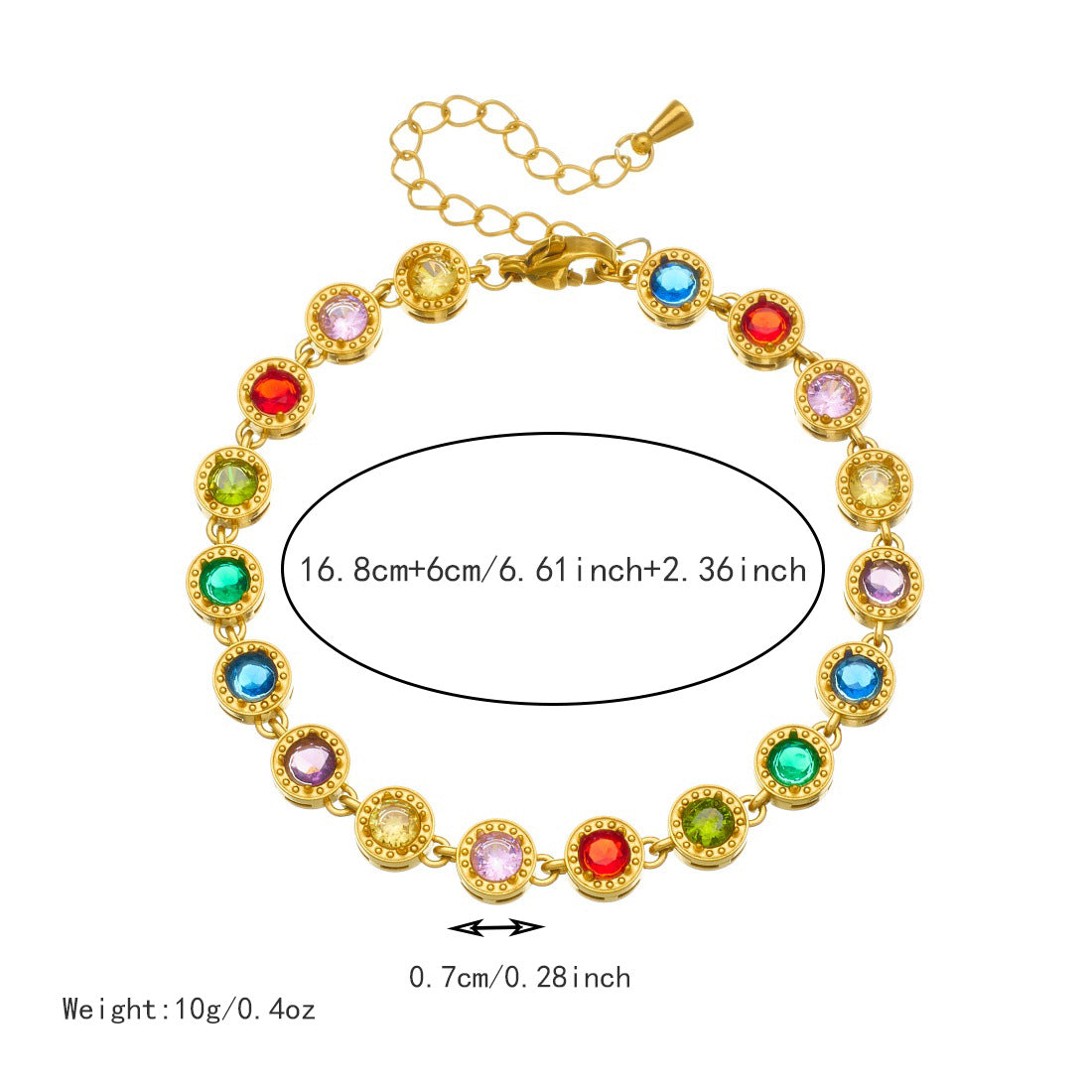 Minimalist Elegant Round Geometric Rhinestone Glass Bead Gold Plated Stainless Steel Bracelet for Women