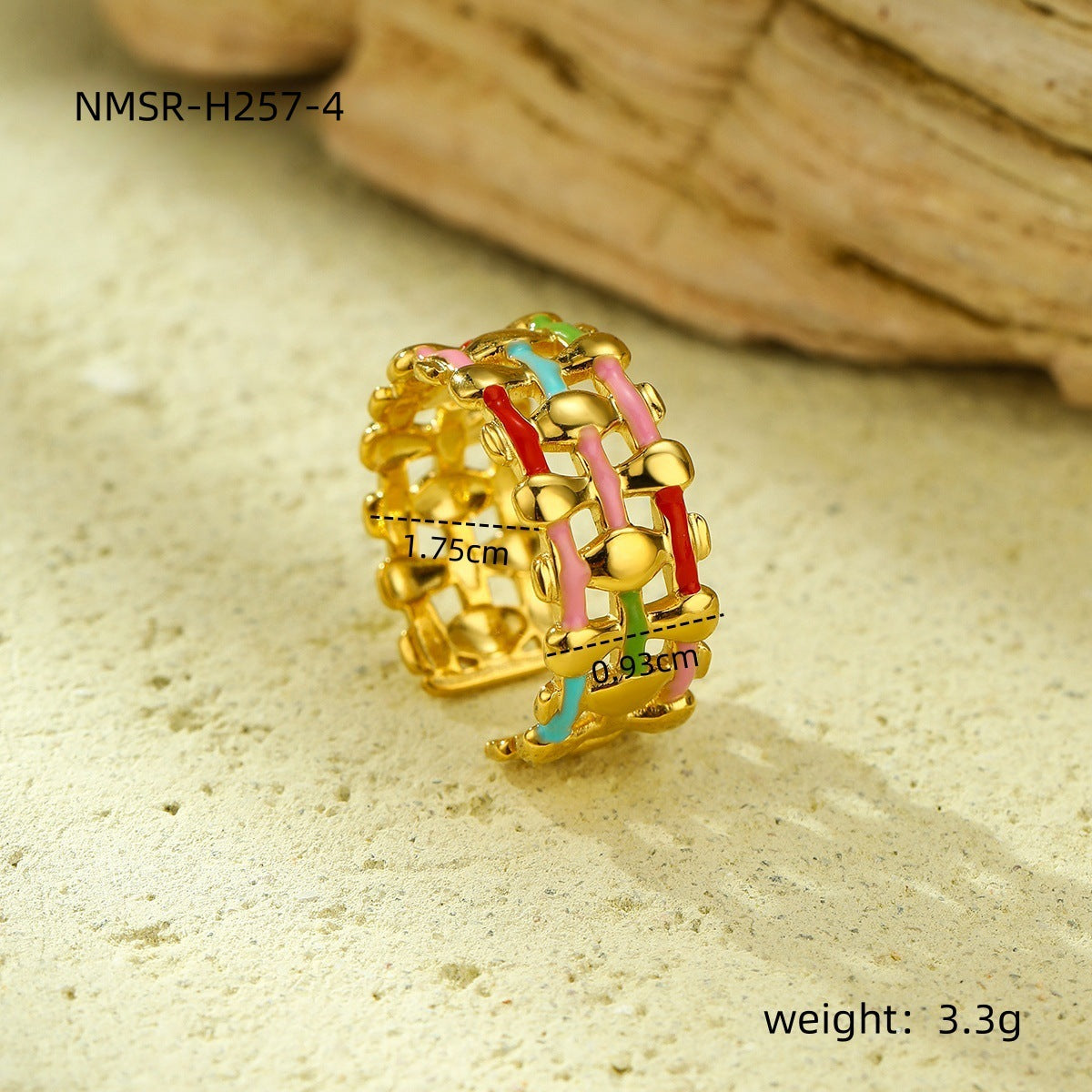 Anillo minimalista de acero inoxidable geométrico con baño de oro de 18K para mujer, acento de esmalte de color