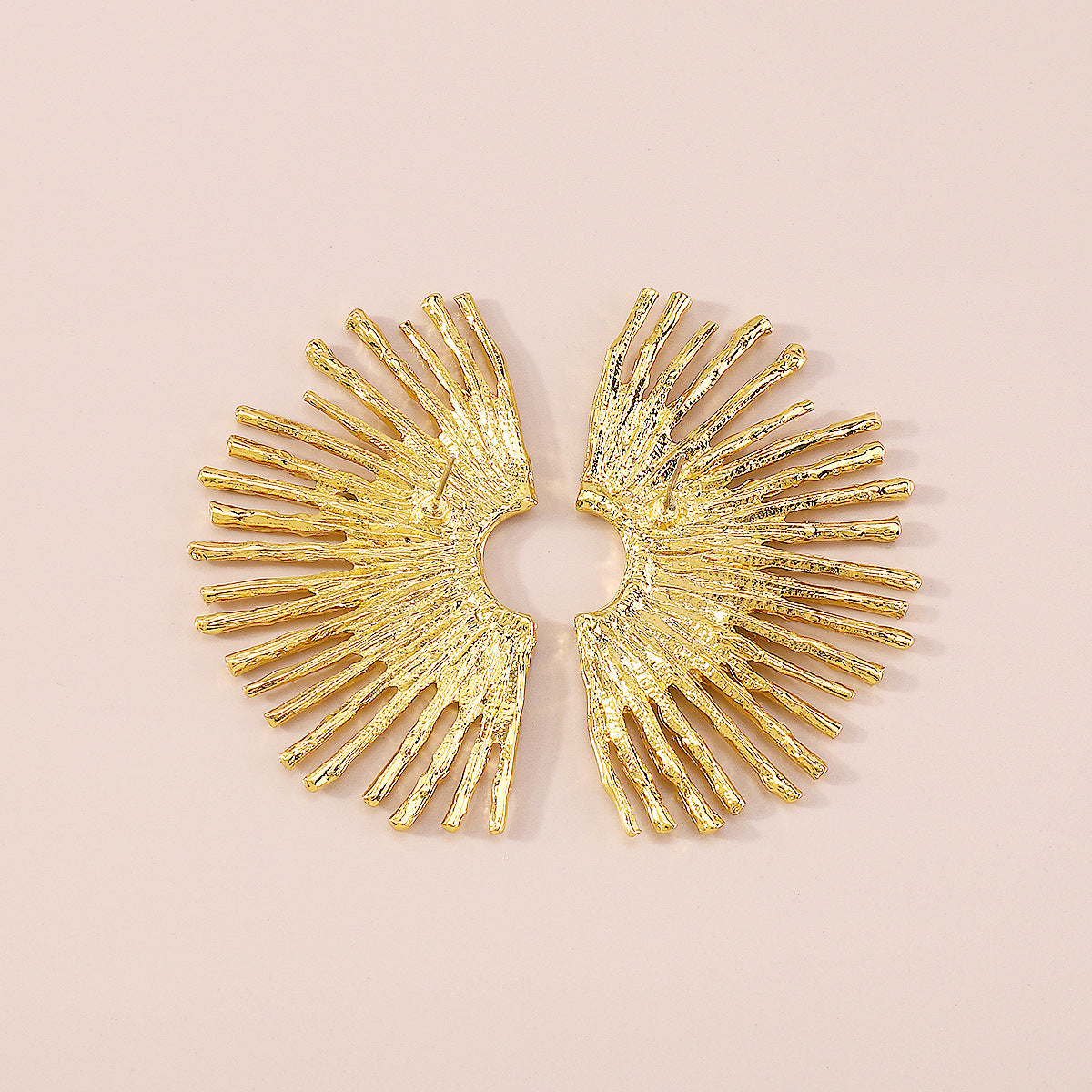 Pendientes retro chic con forma de abanico para mujer, con diseño geométrico, base de aleación, acabado galvanizado y postes de acero inoxidable