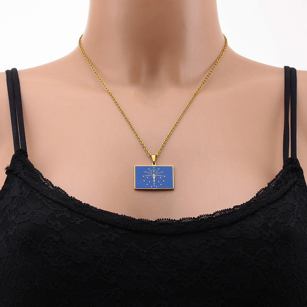 Collana con pendente rettangolare minimalista in acciaio inossidabile con finitura smaltata per moda unisex e abbigliamento casual
