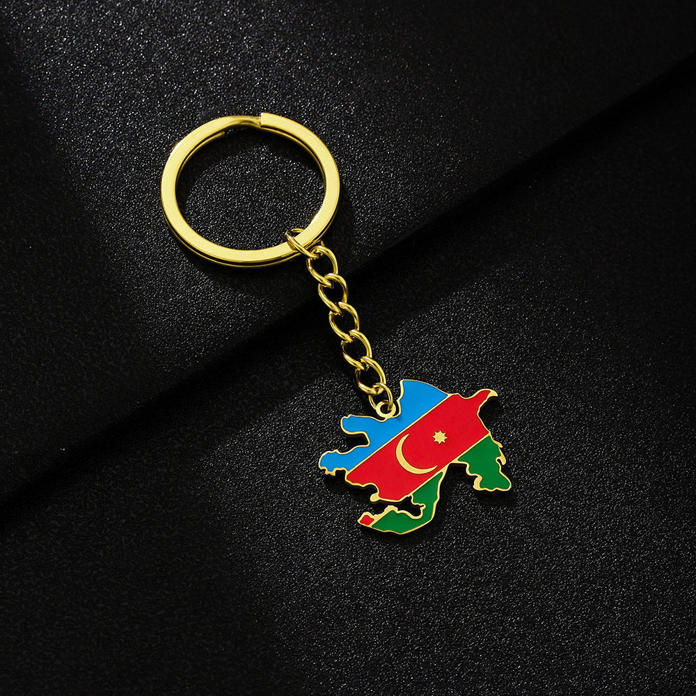 Llavero Colgante Vintage con Mapa y Bandera Étnica de Azerbaiyán en Acero de Titanio, Accesorio Unisex