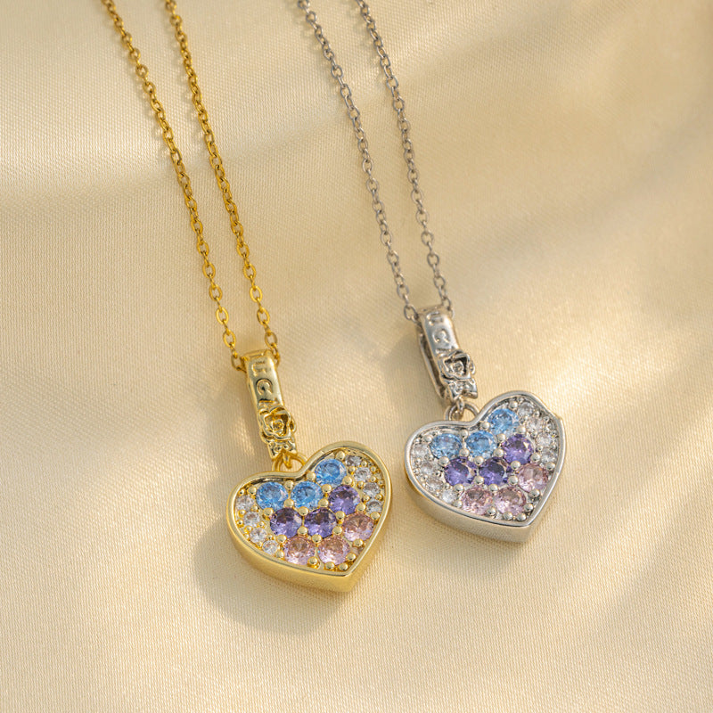 Minimalist Heart-Shaped Titanium Steel Pendant Necklace with Rhinestone Inlay on O-Chain for Women