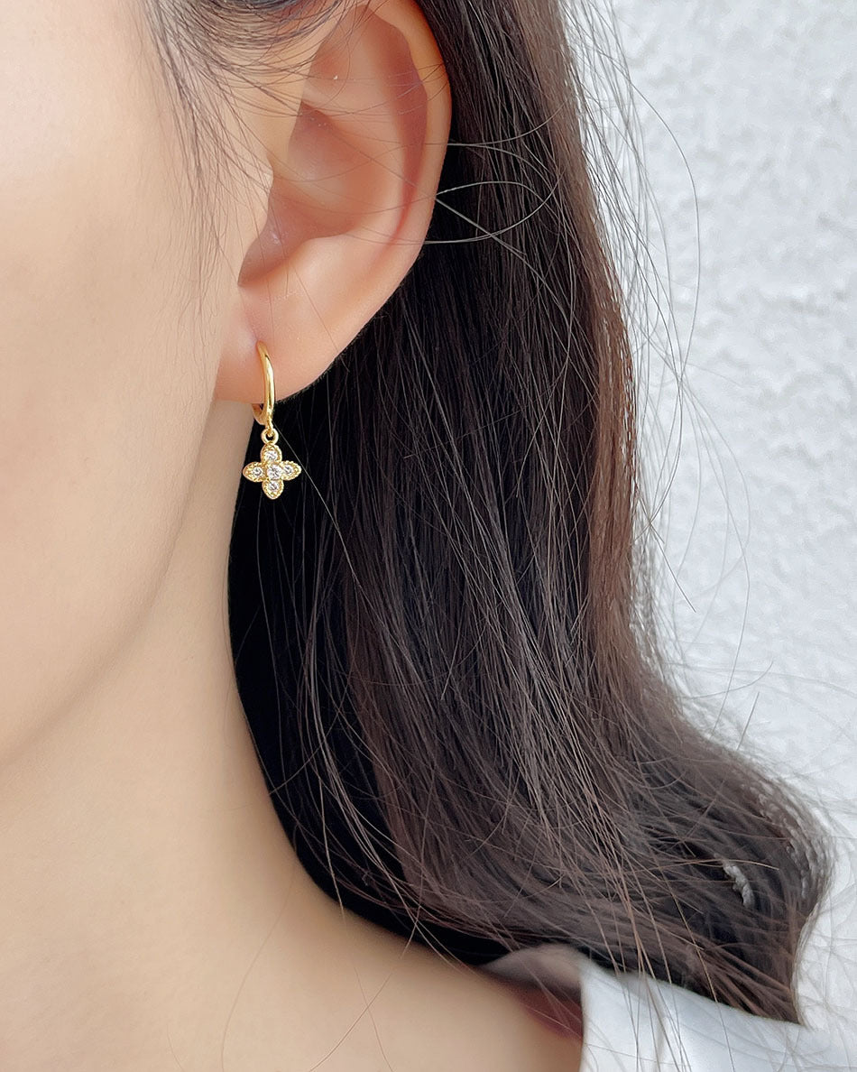 Minimalist 925 Sterling Silver Cross Earrings Plated Hoop Studs for Women