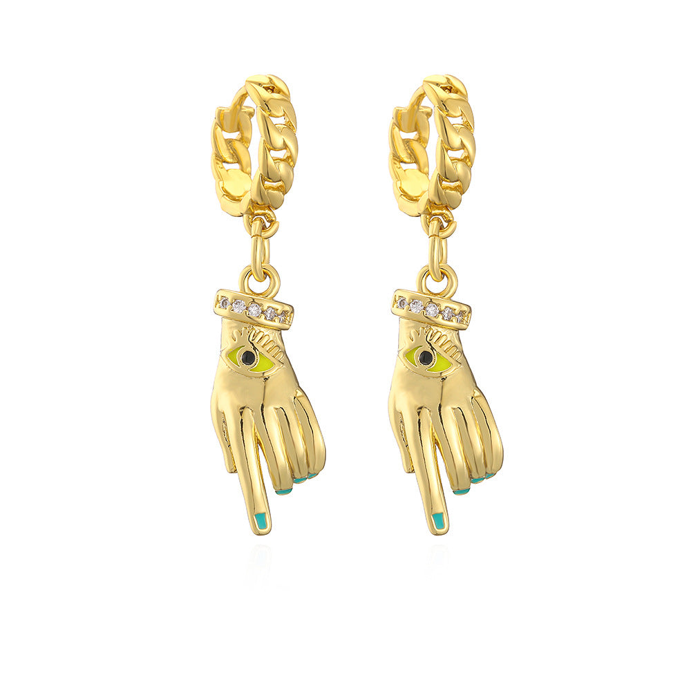 Geometric Bee-Shaped Copper Pendant Earrings with Gold Plating and Enamel Finish for Women