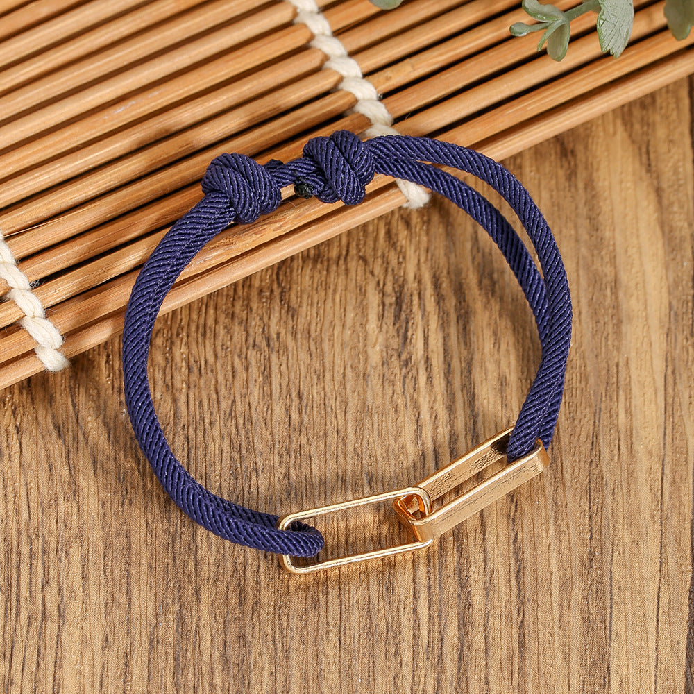 Hip-hop Mixed Materials Plated Adjustable Double Ring Braided Bracelet