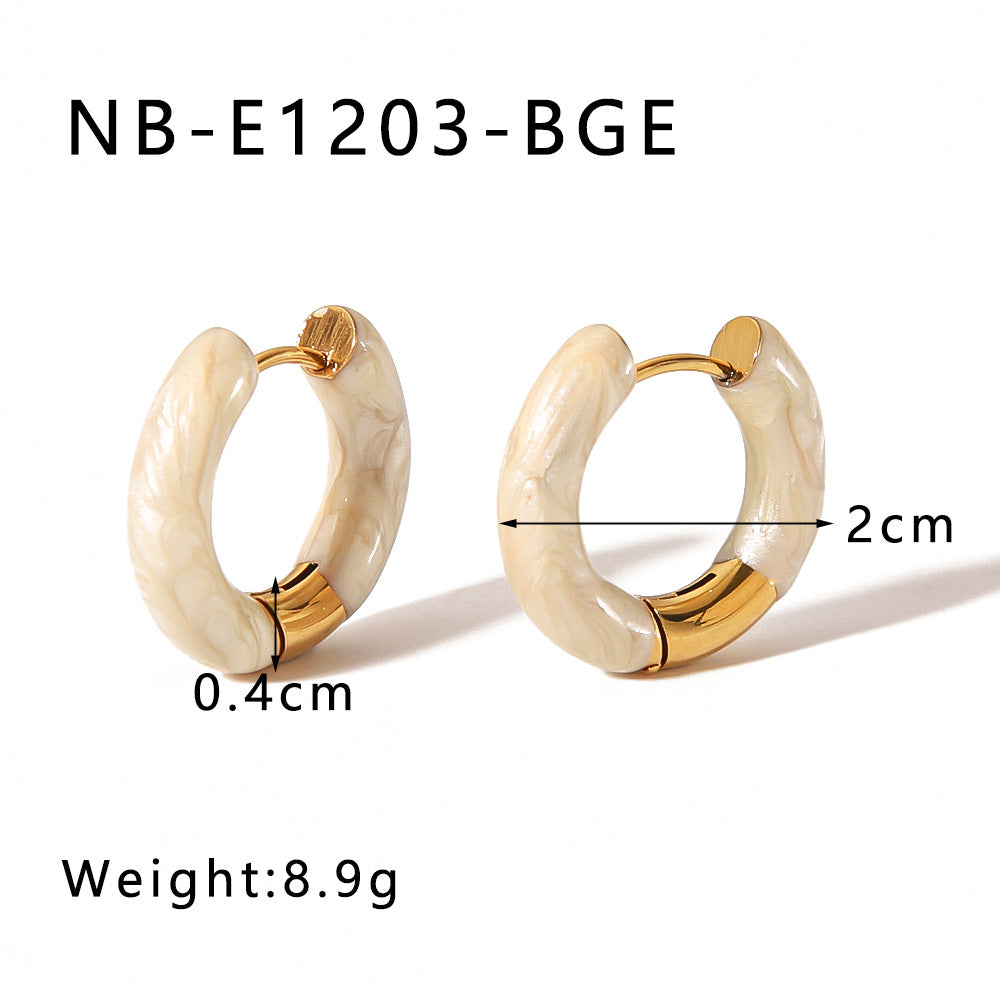 Orecchini a Cerchio Geometrici Minimalisti in Acciaio Inox con Placcatura in Oro 18K e Finitura Smaltata da Donna