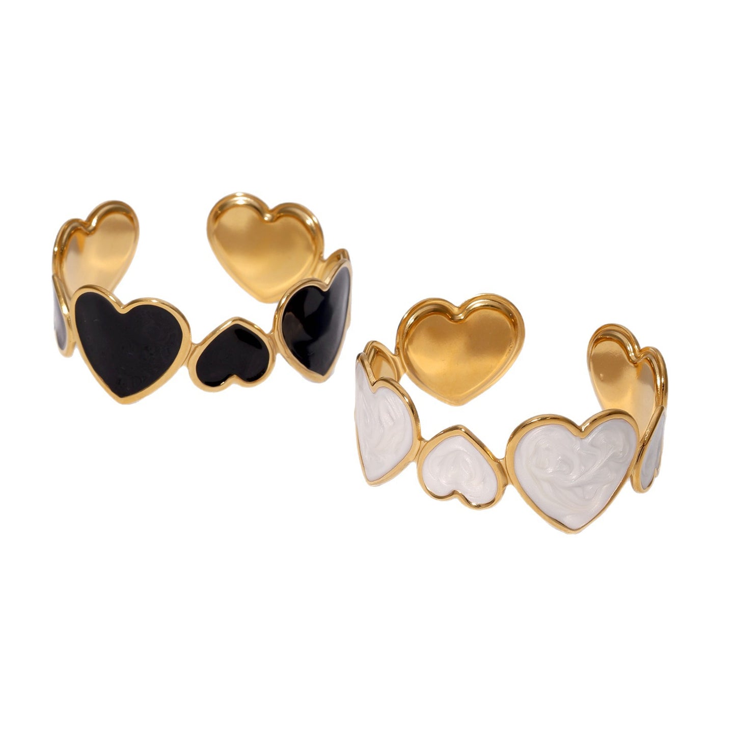 Bracciale da donna in acciaio inossidabile placcato oro 18 carati con smalto a cuore, lusso minimalista