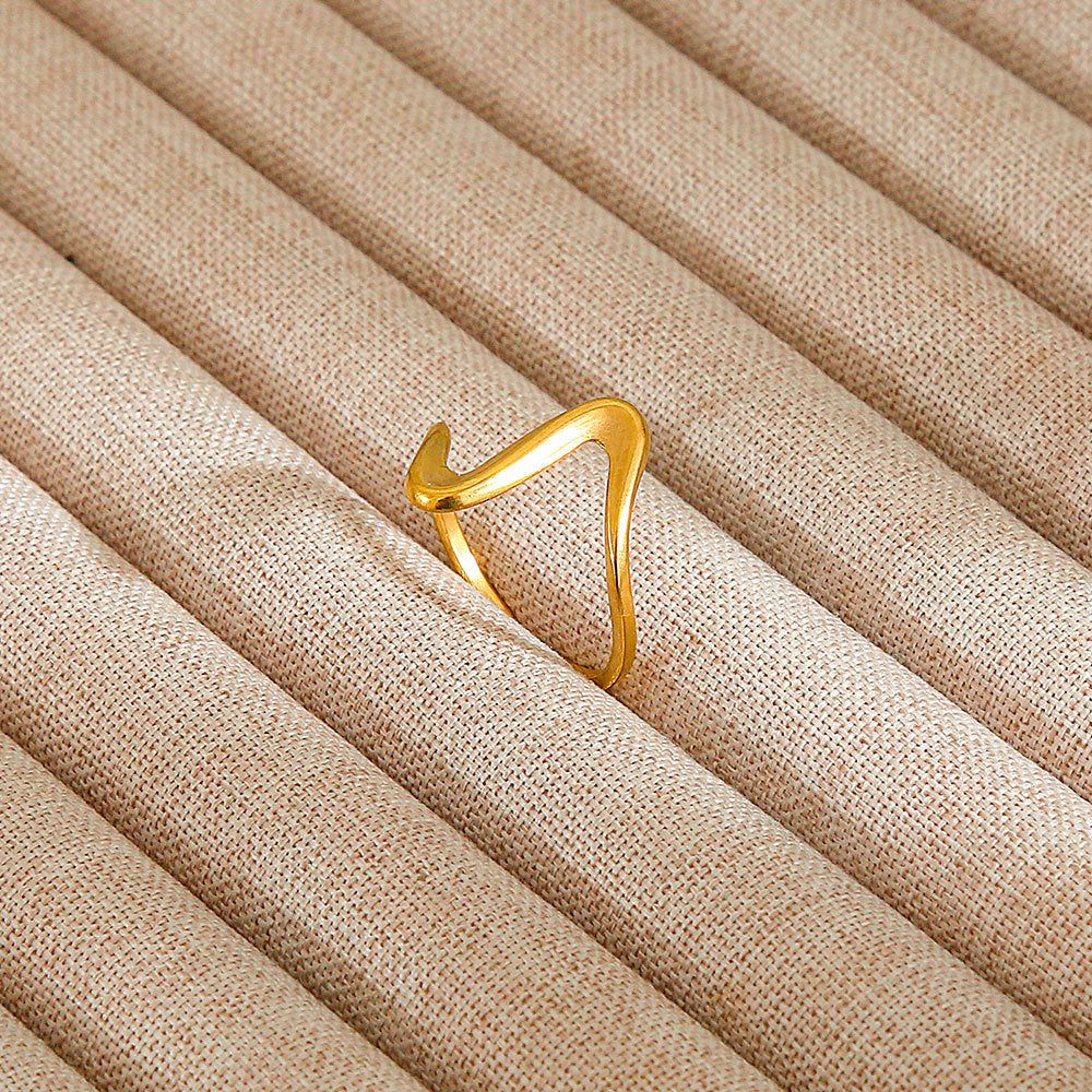 Minimalist Geometric Flower-Shaped Titanium Steel Ring with Plating Finish for Women, Adjustable Open Band Fashion Ring