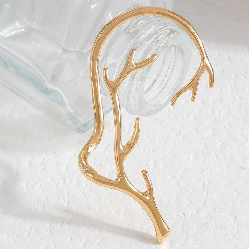 Pendientes de Oreja con Diseño de Astas de Ciervo Geométricas para Mujer, de Aleación de Zinc Electrochapada, Estilo Minimalista Chic, con Traseras Circulares