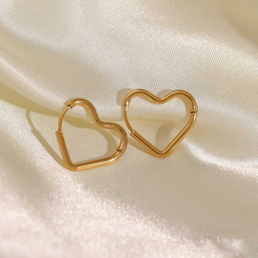 INS Style Heart-Shaped Titanium Steel Earrings with 18K Gold Plating for Women